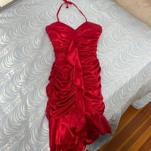 Red short satin dress